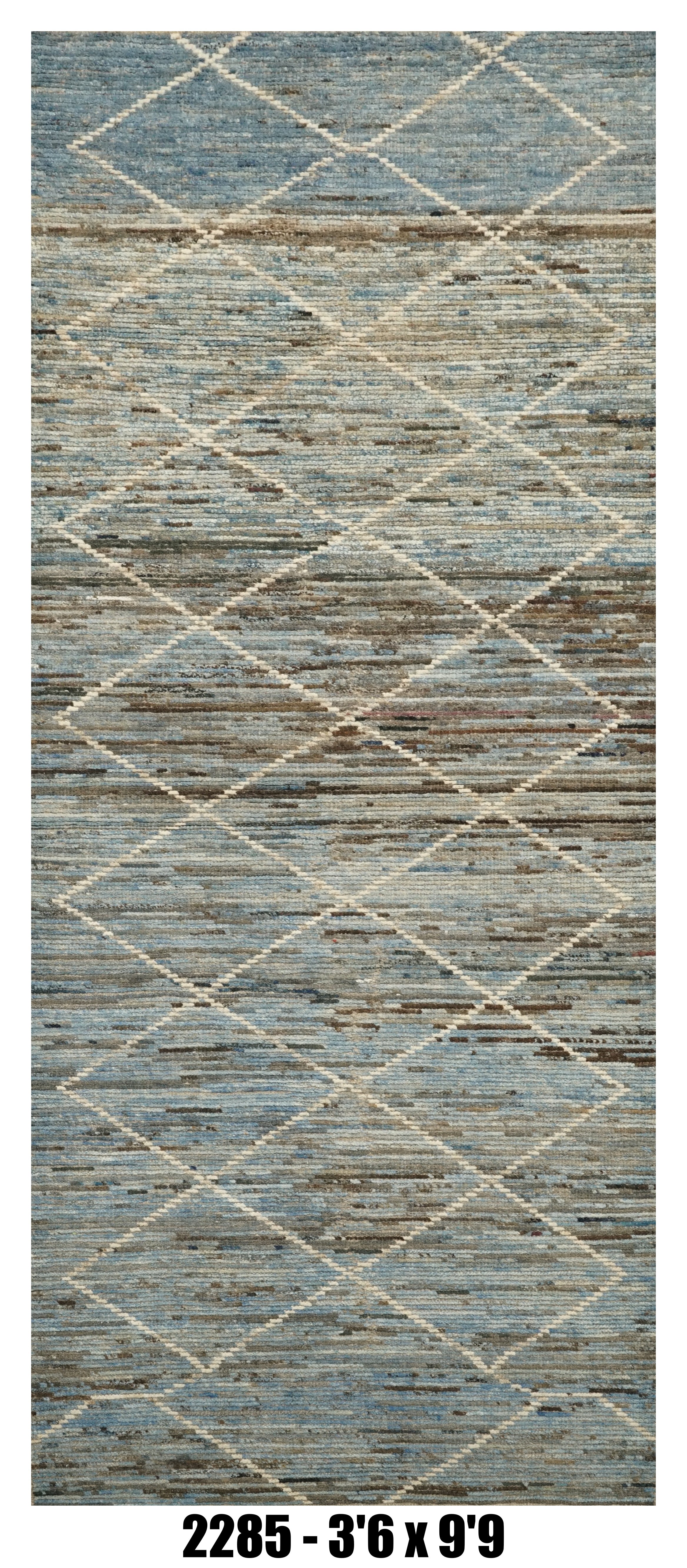 Moroccan Runner Rug 3'6" x 9'9" |  Blue Gray Diamond Lattice Hallway Rug
