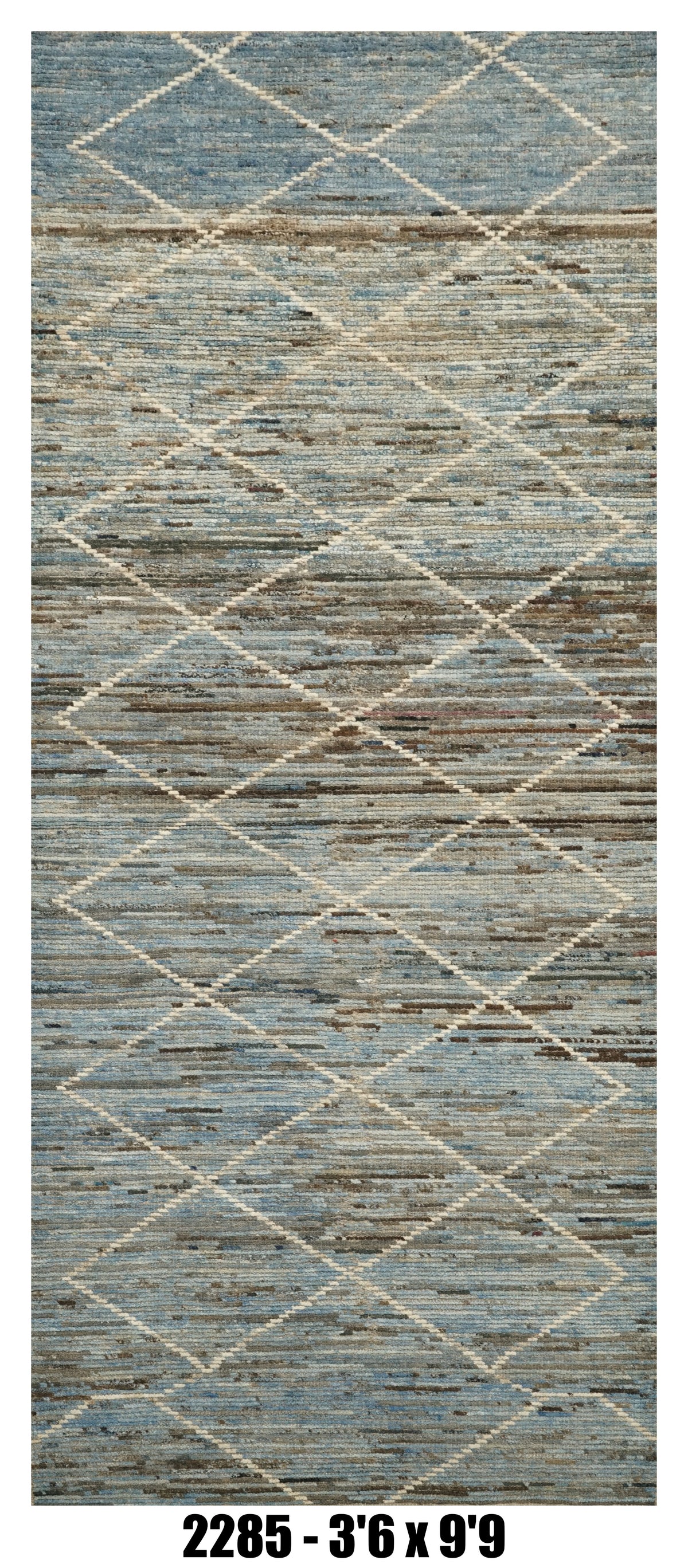 Moroccan Runner Rug 3'6" x 9'9" |  Blue Gray Diamond Lattice Hallway Rug