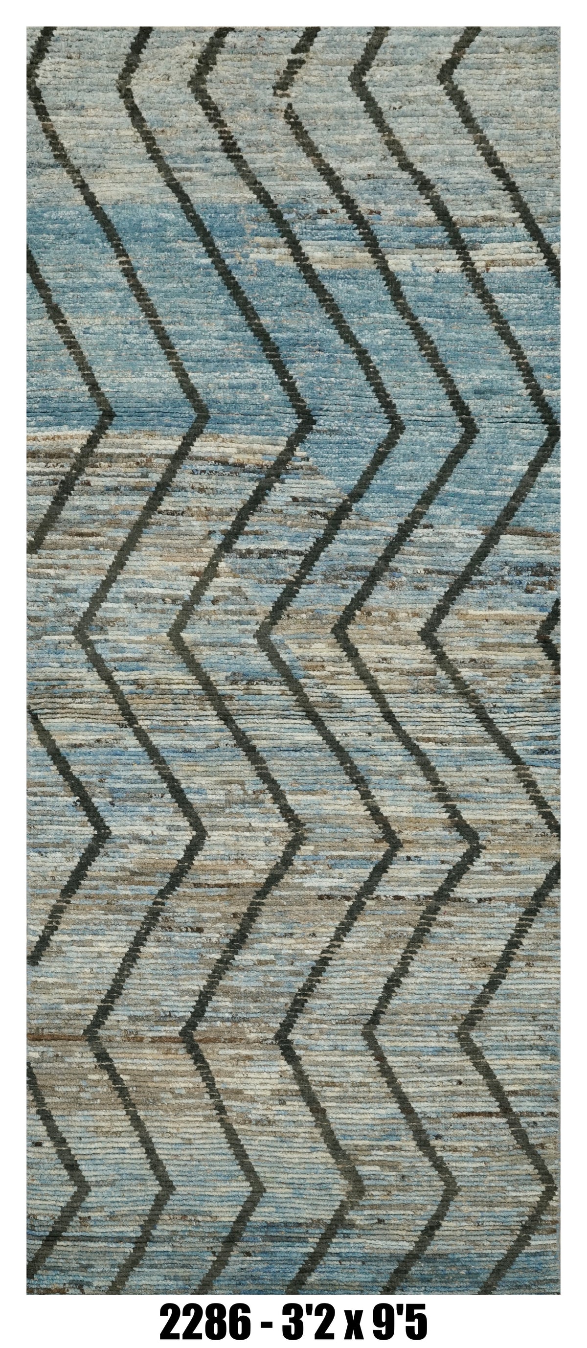 Moroccan Runner Rug 3'2" x 9'5"| Blue Gray Chevron Hallway Rug