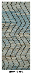 Moroccan Runner Rug 3'2" x 9'5"| Blue Gray Chevron Hallway Rug