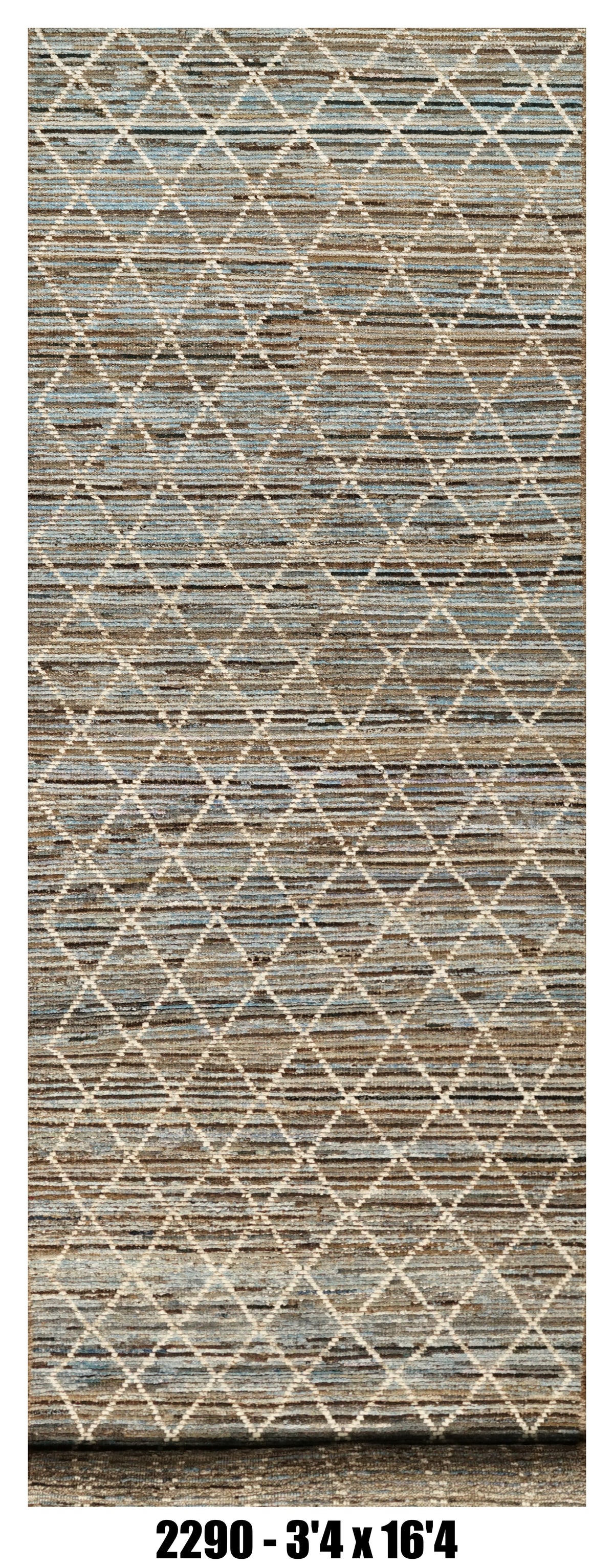 Moroccan Runner Rug 3'4" x 16'4"  | Blue Gray Diamond Lattice Hallway Rug