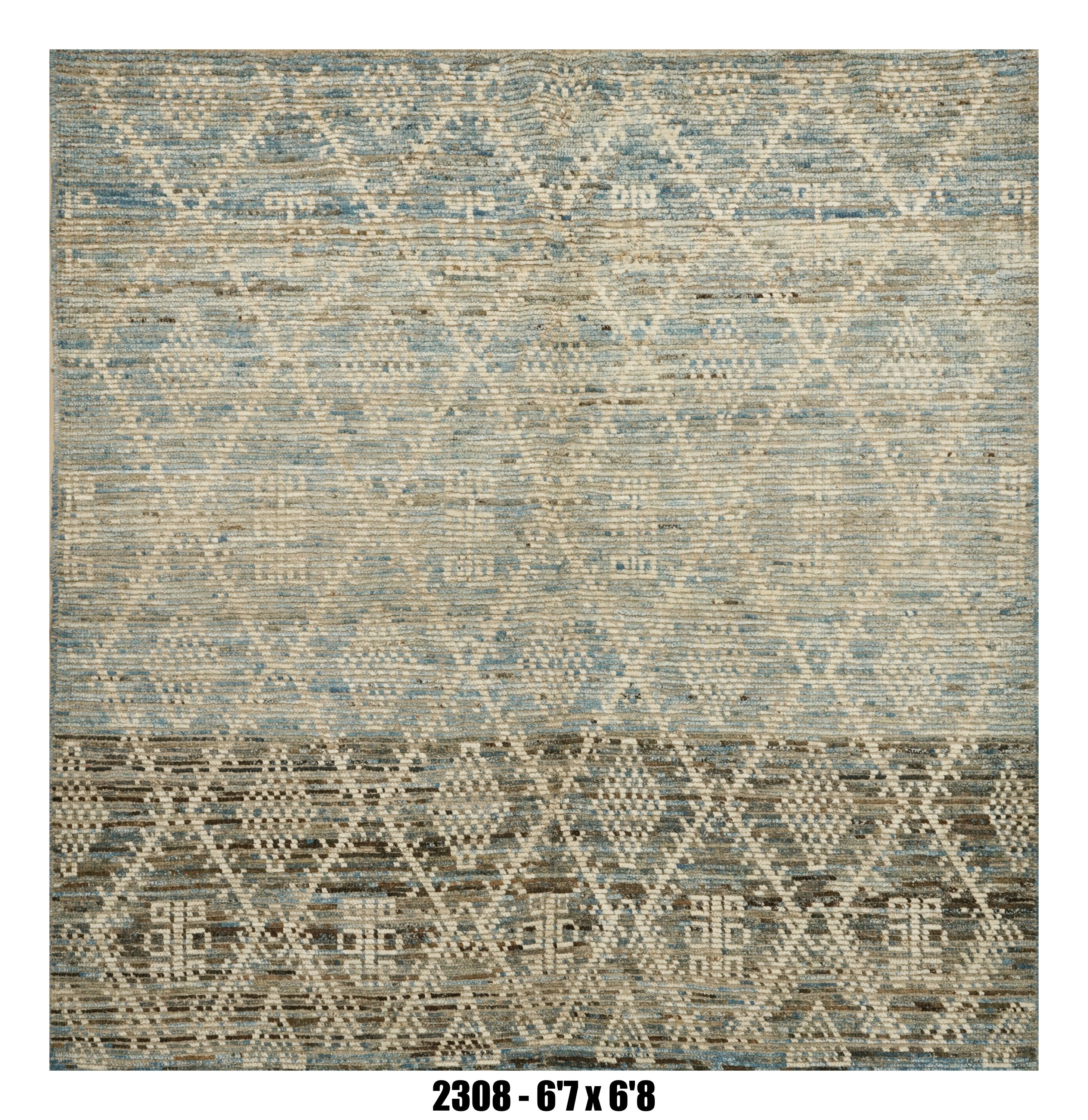 Moroccan Area Rug 6'7" x 6'8" | Blue Ivory Tribal Geometric Living Room Rug