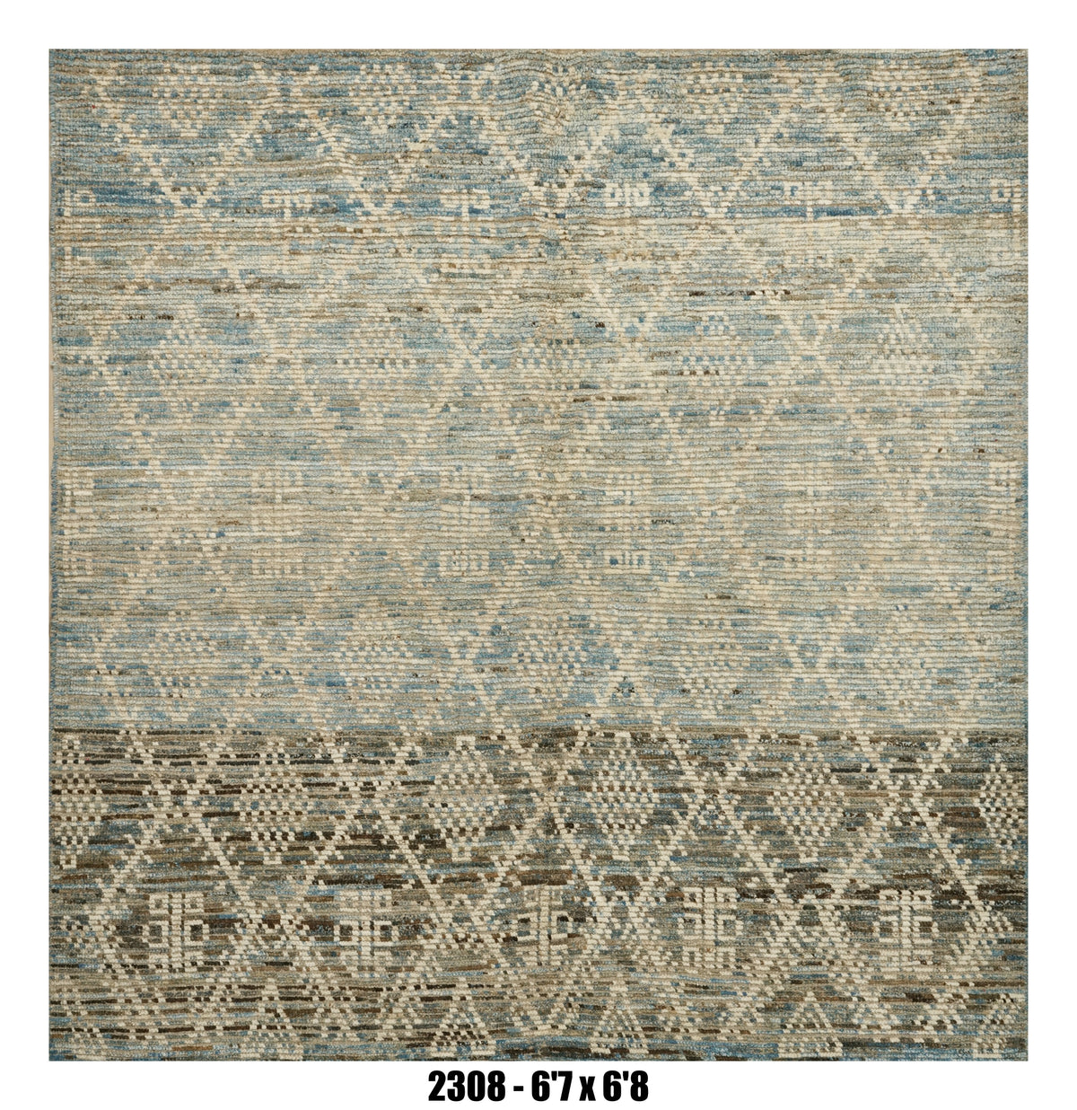 Moroccan Area Rug 6'7" x 6'8" | Blue Ivory Tribal Geometric Living Room Rug
