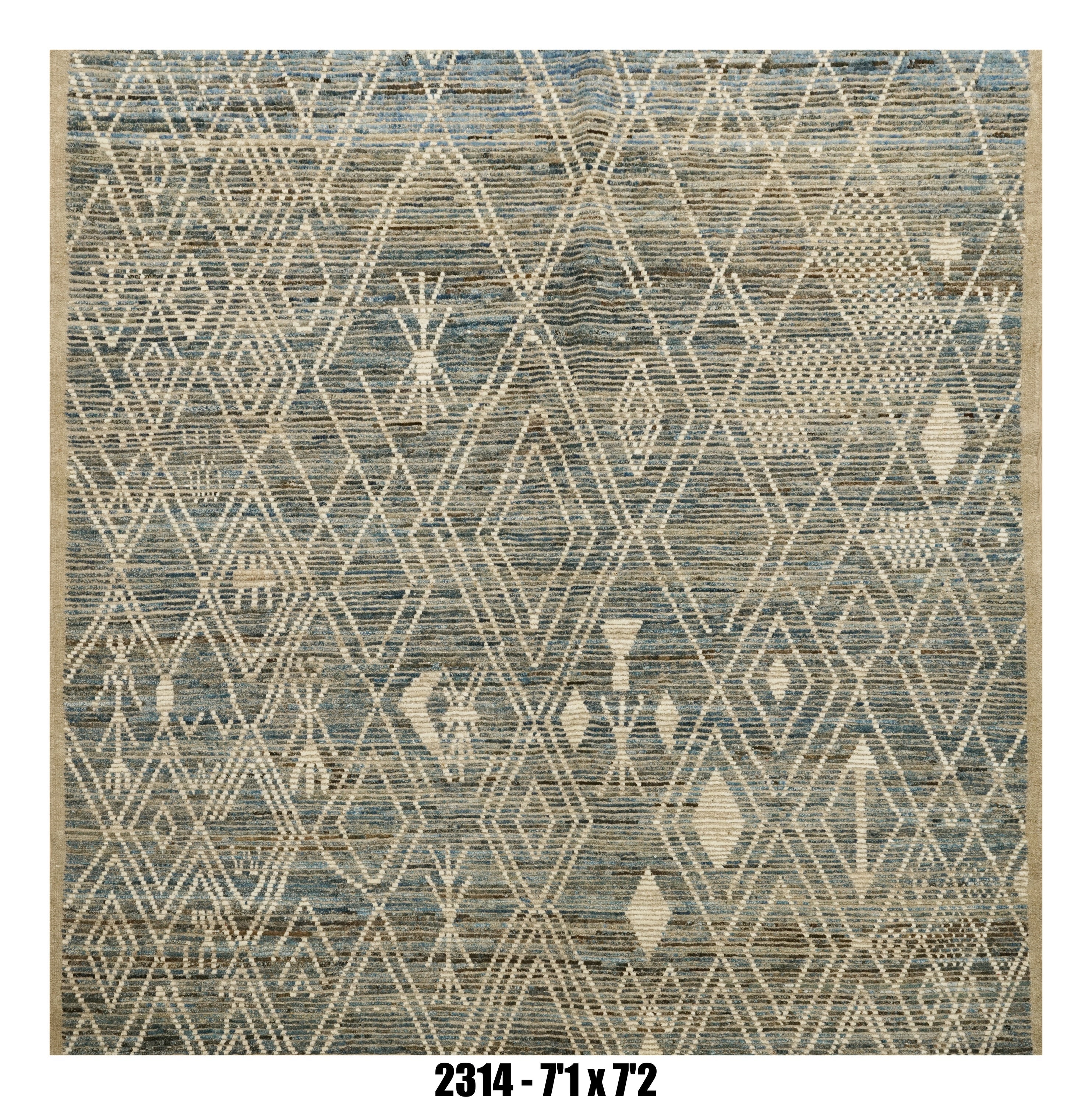Moroccan Area Rug 7'1" x 7'2" |  Blue Ivory Tribal Diamond Living Room Rug