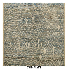 Moroccan Area Rug 7'1" x 7'2" |  Blue Ivory Tribal Diamond Living Room Rug