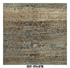 Moroccan Area Rug 6'5" x 6'10"  |  Blue Taupe Ivory Tribal Diamond Living Room Rug