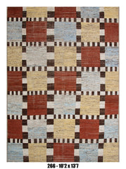 Moroccan Checkered Area Rug 10'2" x 13'7" |  Terracotta Ivory Blue Block Pattern