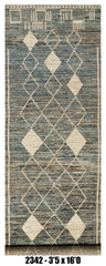Moroccan Runner Rug 3'5" x 16'0"  |  Blue Gray Diamond Trellis Hallway Rug
