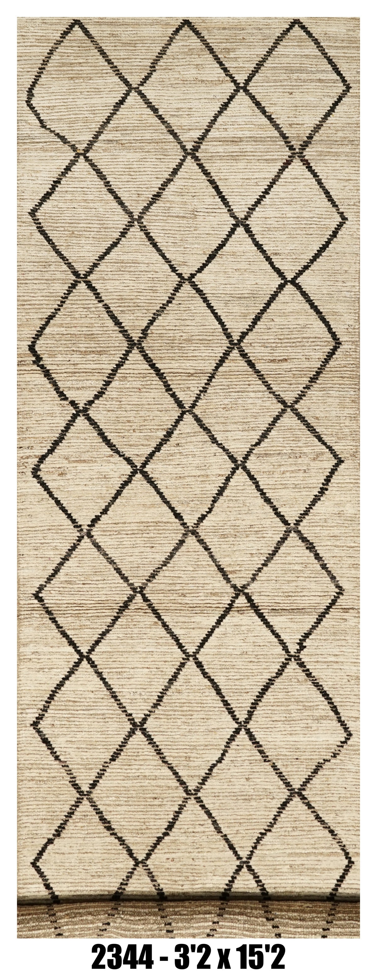 Moroccan Runner Rug 3'2" x 15'2"  |  Ivory Black Diamond Lattice Hallway Rug