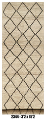 Moroccan Runner Rug 3'2" x 15'2"  |  Ivory Black Diamond Lattice Hallway Rug