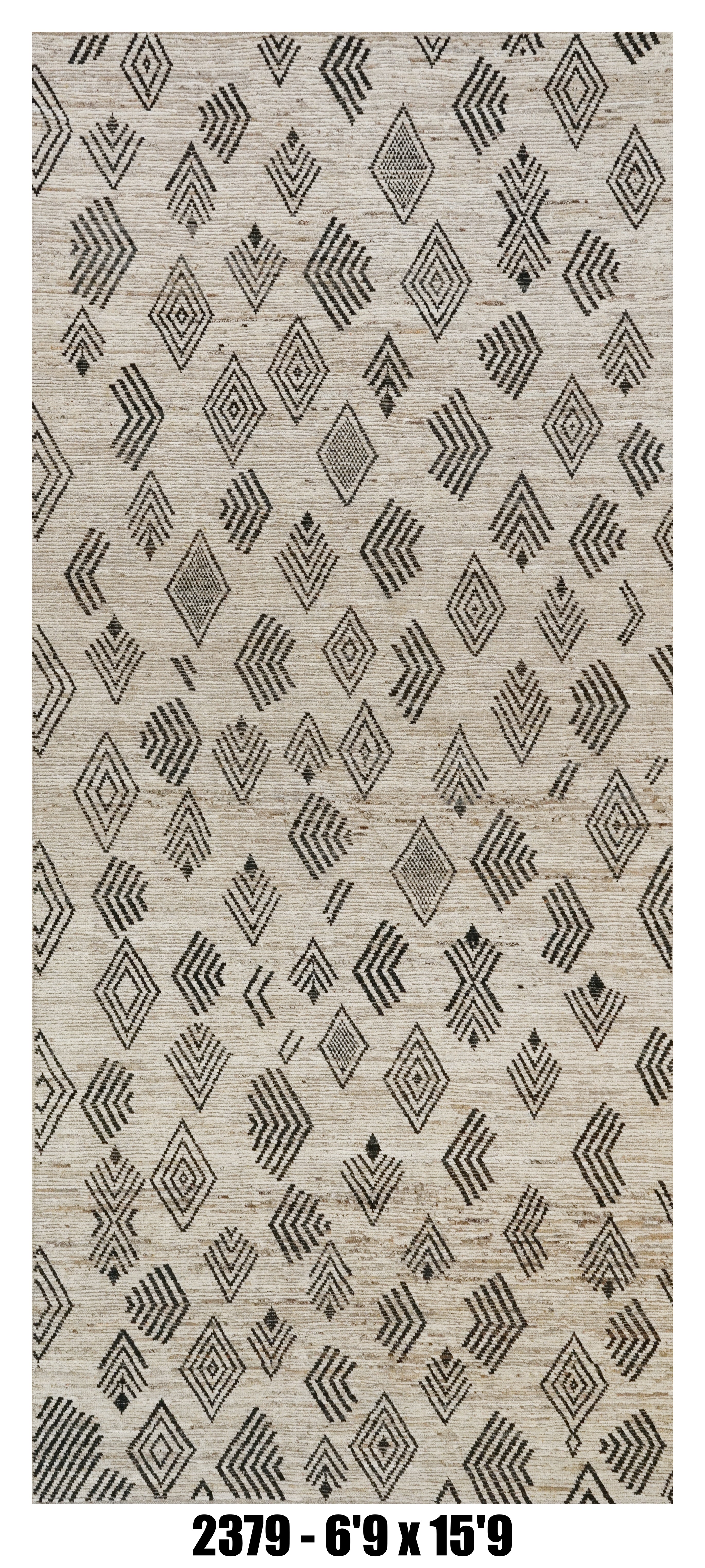Moroccan Area Rug 6'9" x 15'9"  |  Ivory Black Tribal Geometric Rug