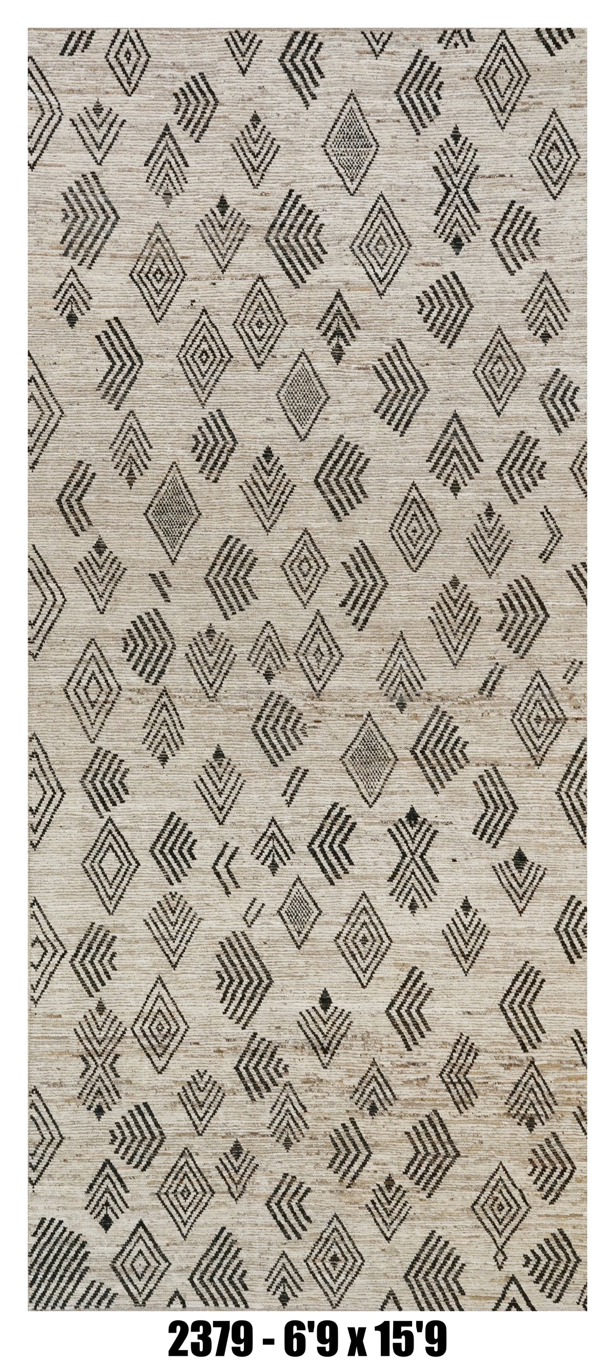 Moroccan Area Rug 6'9" x 15'9"  |  Ivory Black Tribal Geometric Rug