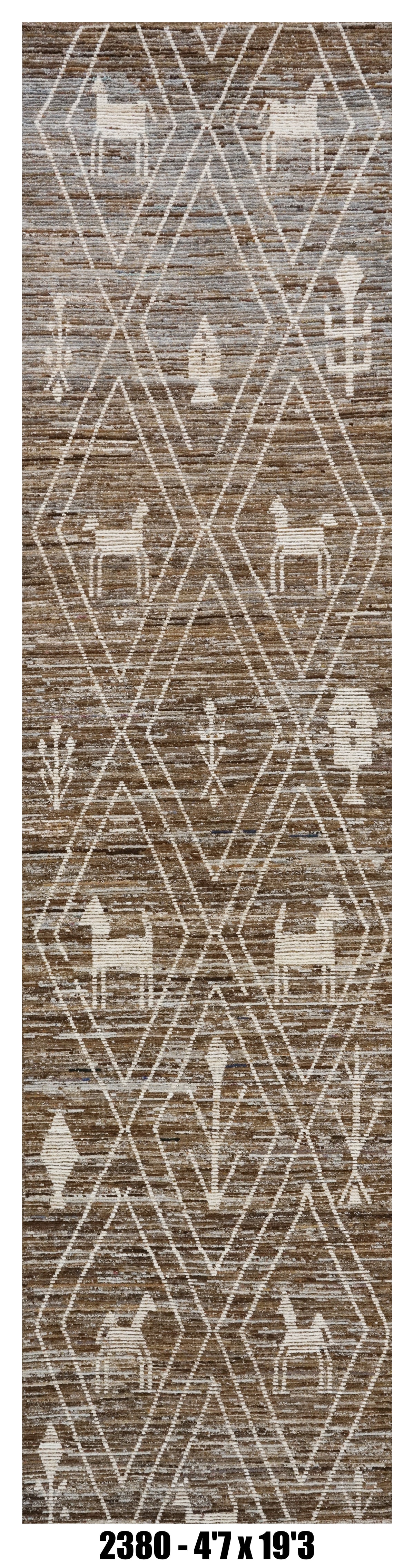 Moroccan Runner Rug 4'7" x 19'3" |  Brown Ivory Tribal Animal Hallway Rug