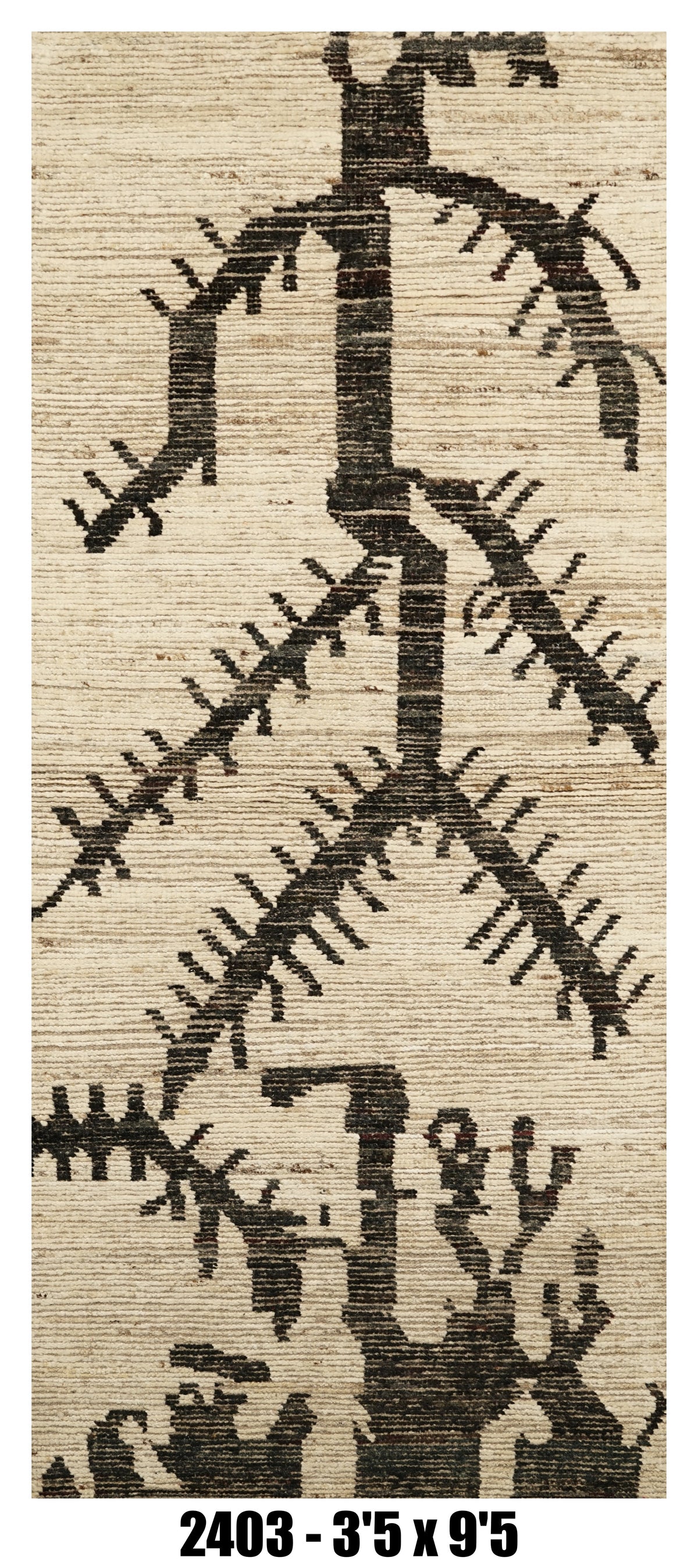 Moroccan Runner Rug 3'5" x 9'5" | Ivory Black Tribal Abstract Hallway Rug