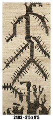 Moroccan Runner Rug 3'5" x 9'5" | Ivory Black Tribal Abstract Hallway Rug