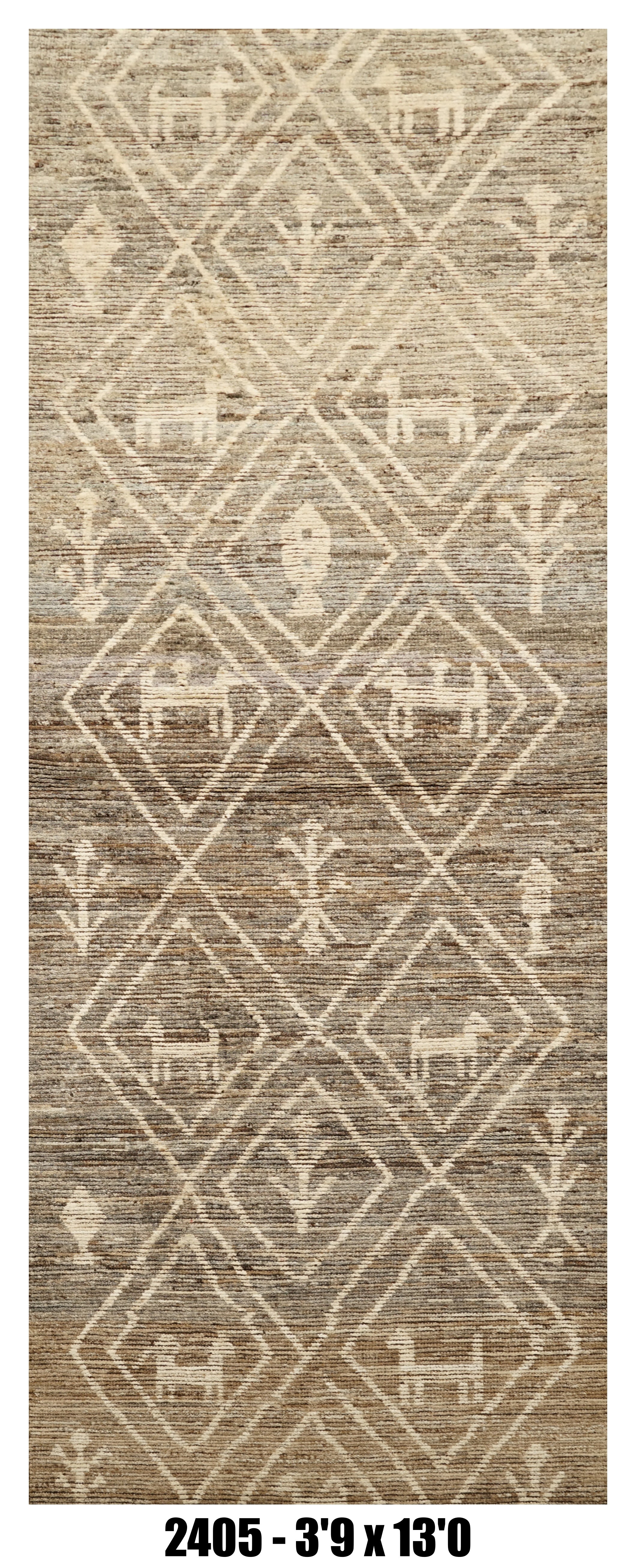 Moroccan Runner Rug 3'9" x 13'0" |  Taupe Ivory Tribal Animal Hallway Rug