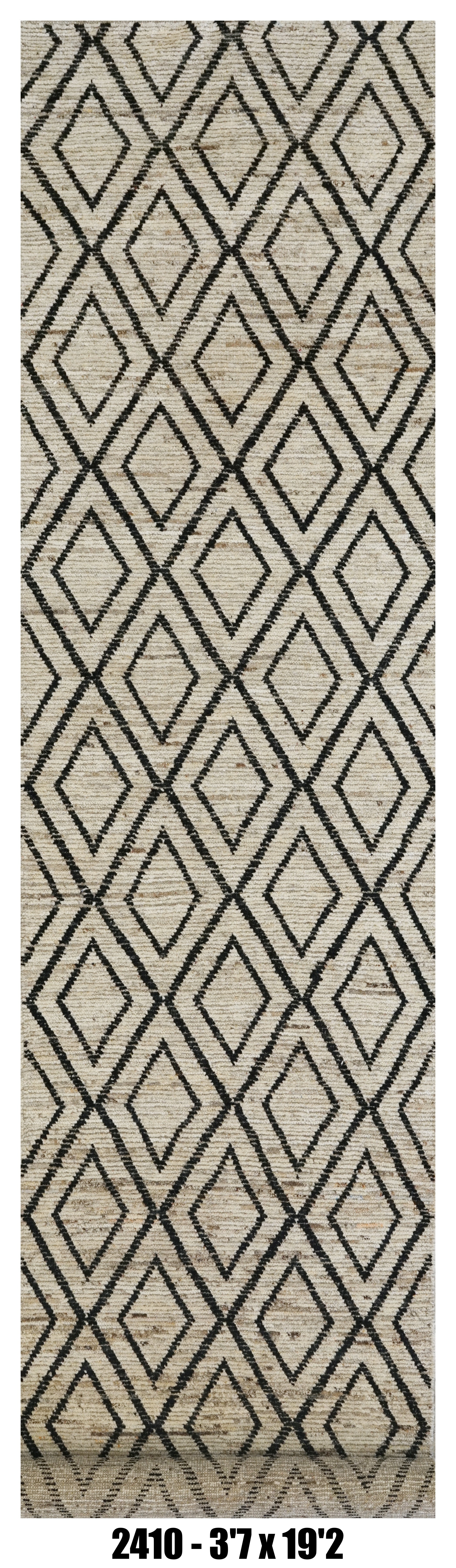 Moroccan Runner Rug 3'7" x 19'2" | Ivory Black Diamond Lattice Hallway Rug