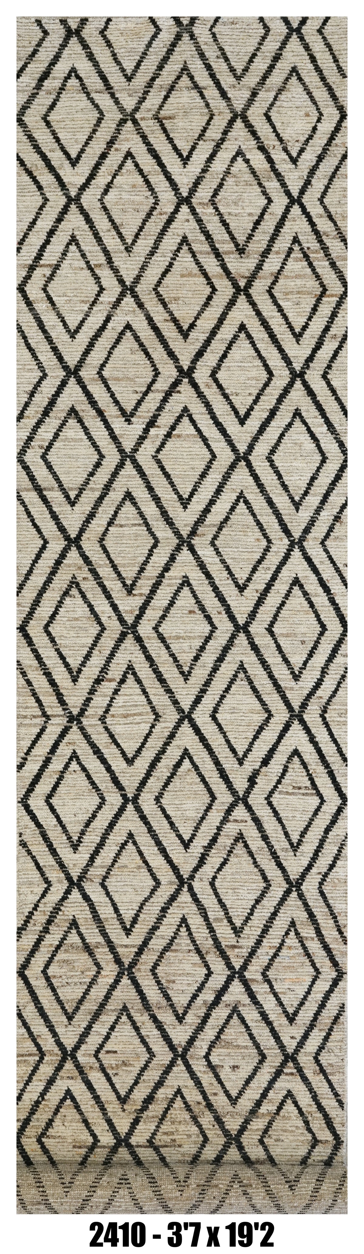 Moroccan Runner Rug 3'7" x 19'2" | Ivory Black Diamond Lattice Hallway Rug