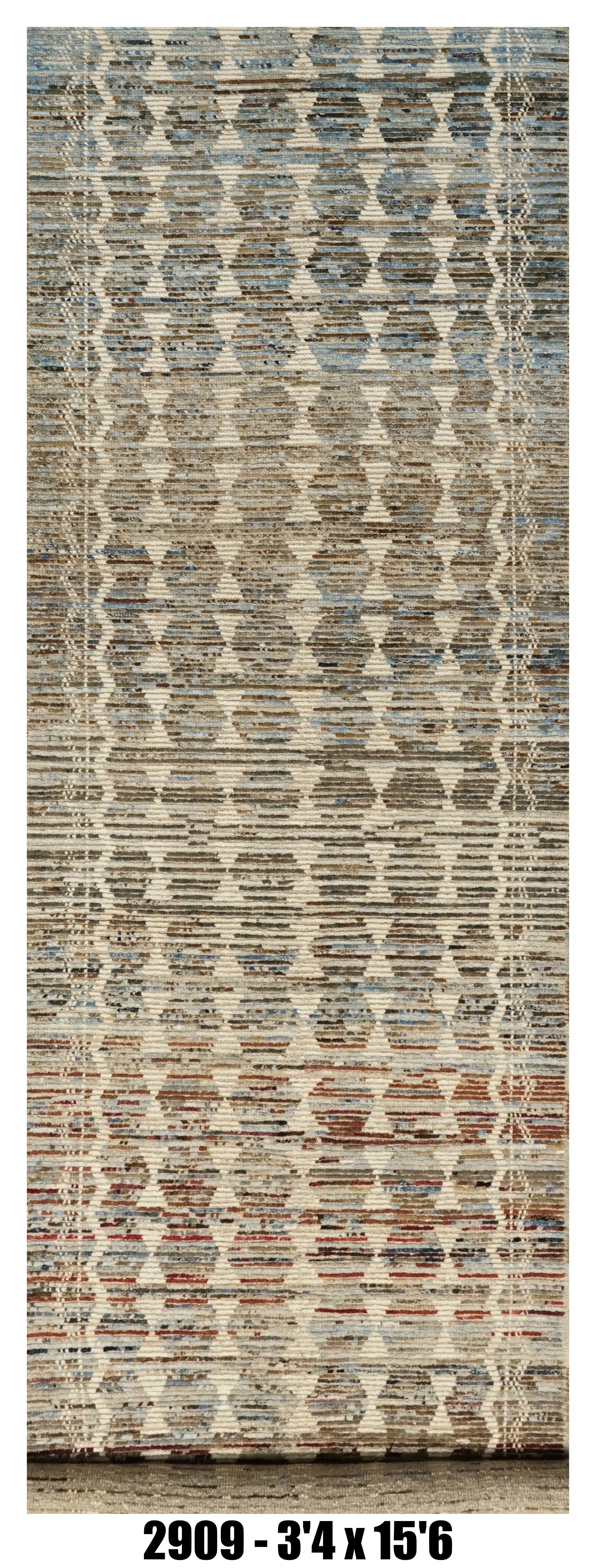 Moroccan Runner Rug 3'4" x 15'6"  | Blue Gray Tribal Geometric Hallway Rug
