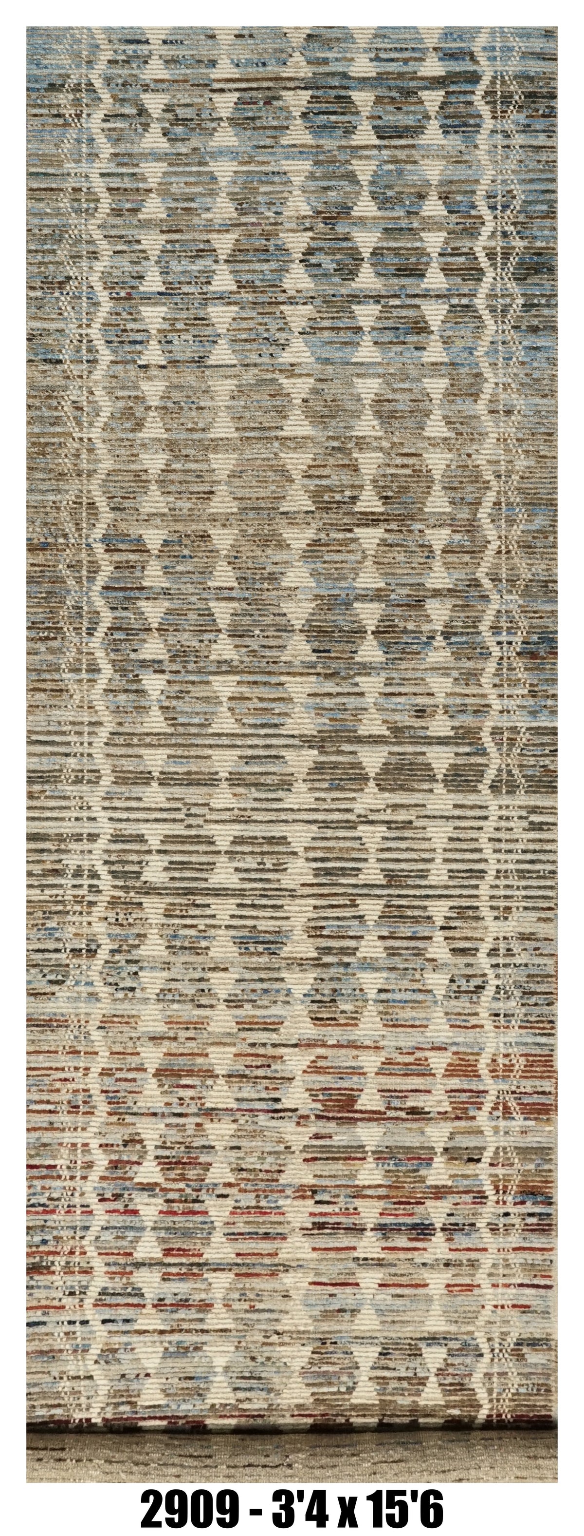 Moroccan Runner Rug 3'4" x 15'6"  | Blue Gray Tribal Geometric Hallway Rug
