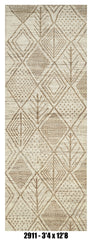 Moroccan Runner Rug 3'4" x 12'8" |  Ivory Taupe Tribal Diamond Hallway Rug