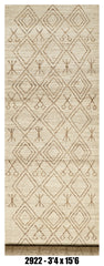 Moroccan Runner Rug 3'4" x 15'6" |  Ivory Taupe Tribal Diamond Hallway Rug