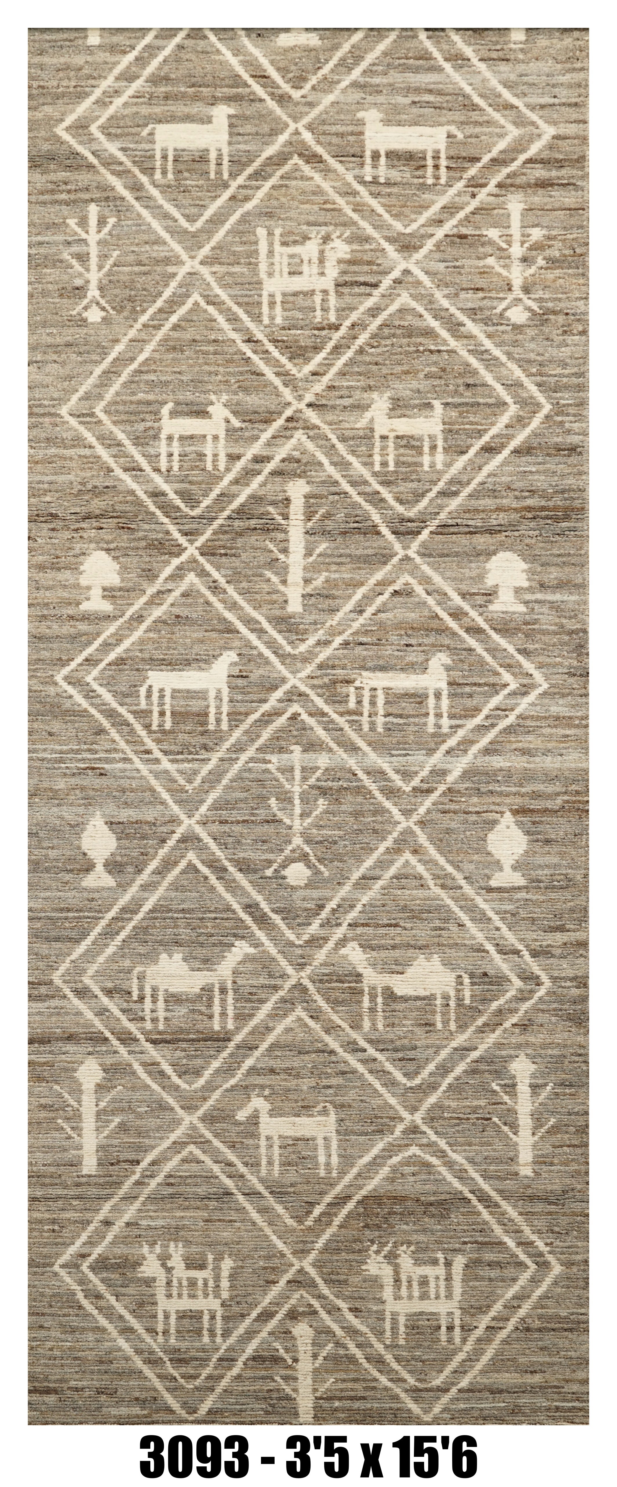 Moroccan Runner Rug 3'5" x 15'6"  |  Taupe Ivory Tribal Animal Hallway Rug