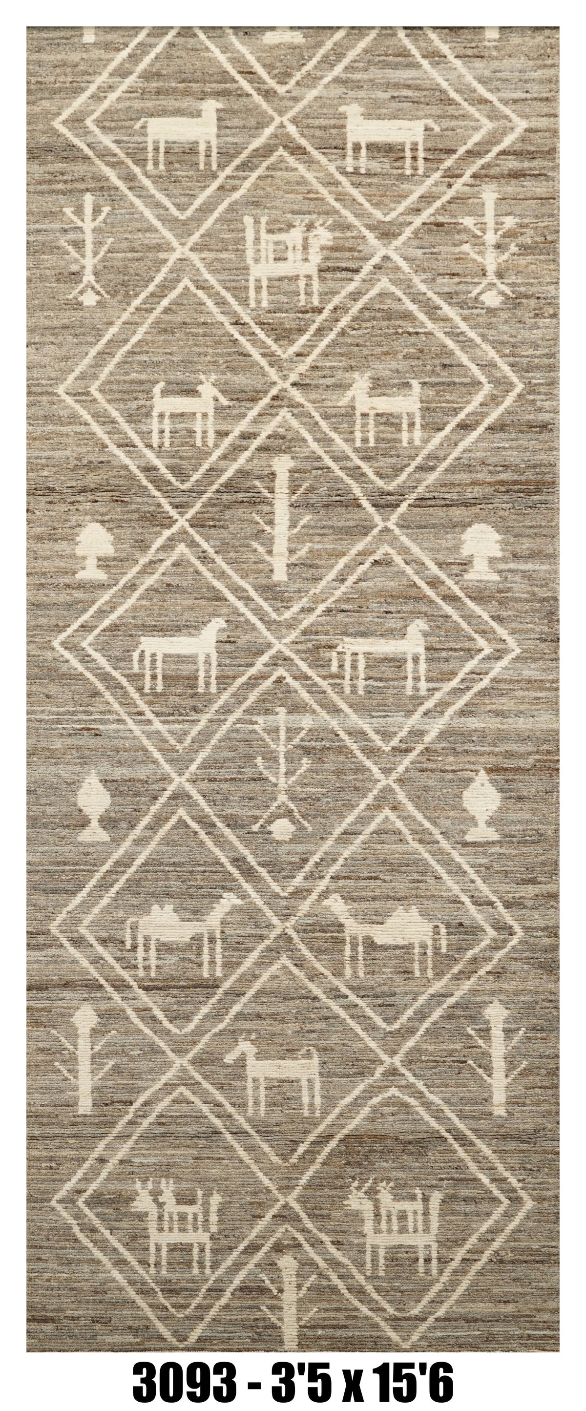 Moroccan Runner Rug 3'5" x 15'6"  |  Taupe Ivory Tribal Animal Hallway Rug