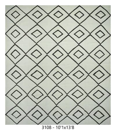 Modern Area Rug 10'1" x 13'8" – Ivory Black Geometric Diamond Living Room Rug