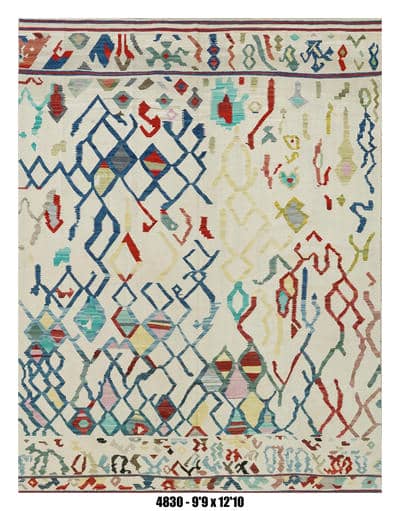 Modern Kilim Area Rug 9'9" x 12'10" – Ivory Multicolor Abstract Tribal Statement Rug