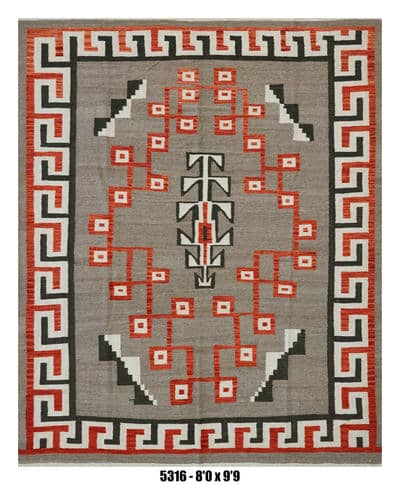 Southwestern Geometric Kilim Area Rug – Grey & Red Tribal Design – 8'0" x 9'9"
