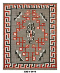 Southwestern Geometric Kilim Area Rug – Grey & Red Tribal Design – 8'0" x 9'9"