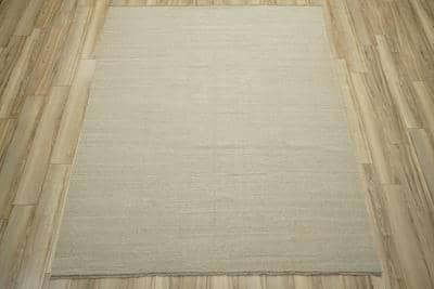 Minimalist Neutral Solid Kilim Area Rug – Beige Handmade Flatweave – 8'3" x 9'8"