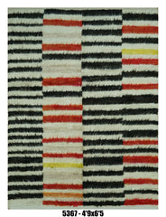 Vintage Moroccan Shag Rug Bold Striped Patchwork Design
