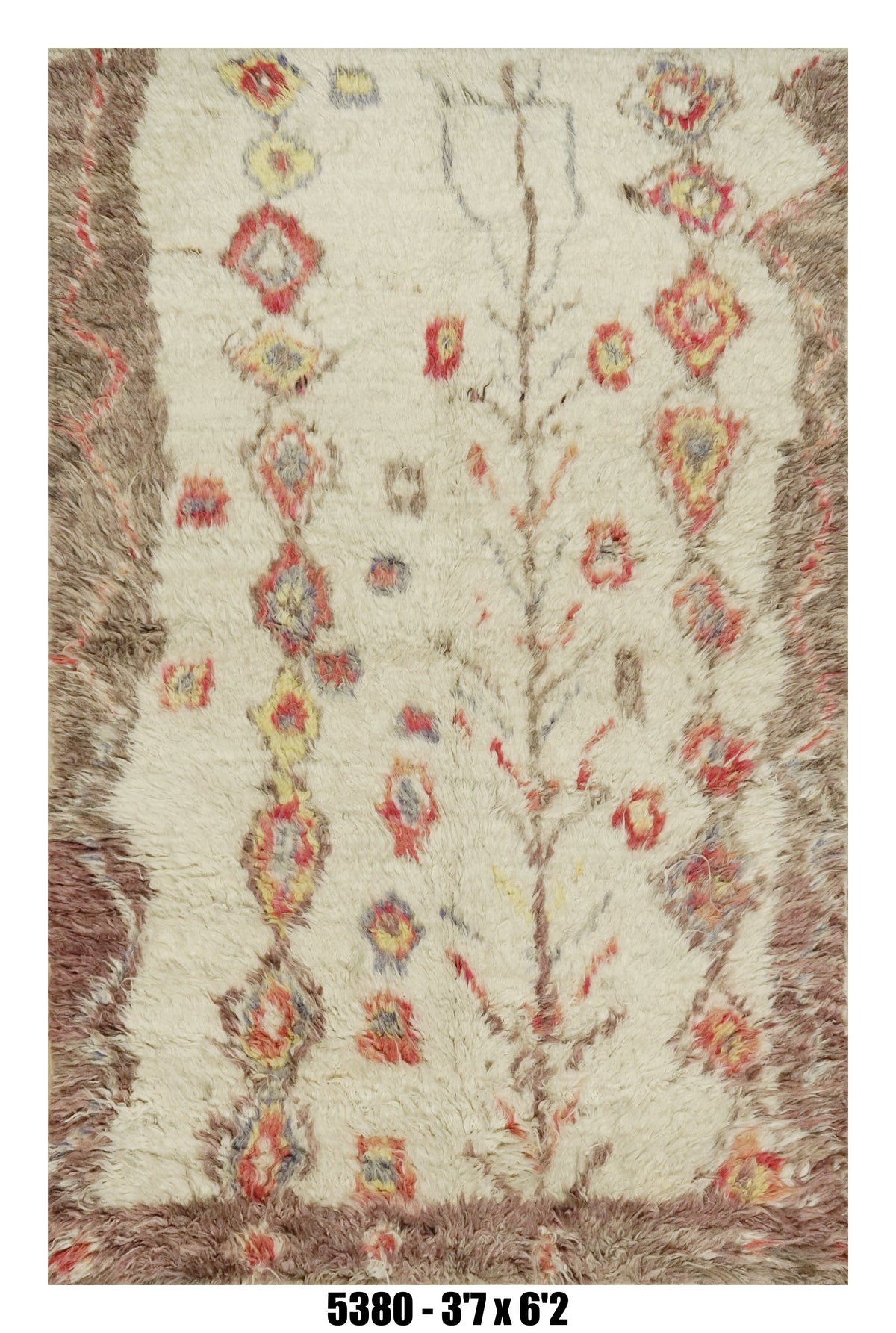 Moroccan Floral Runner Rug 3'7" x 6'2"  |  Ivory Pink Shag Pattern