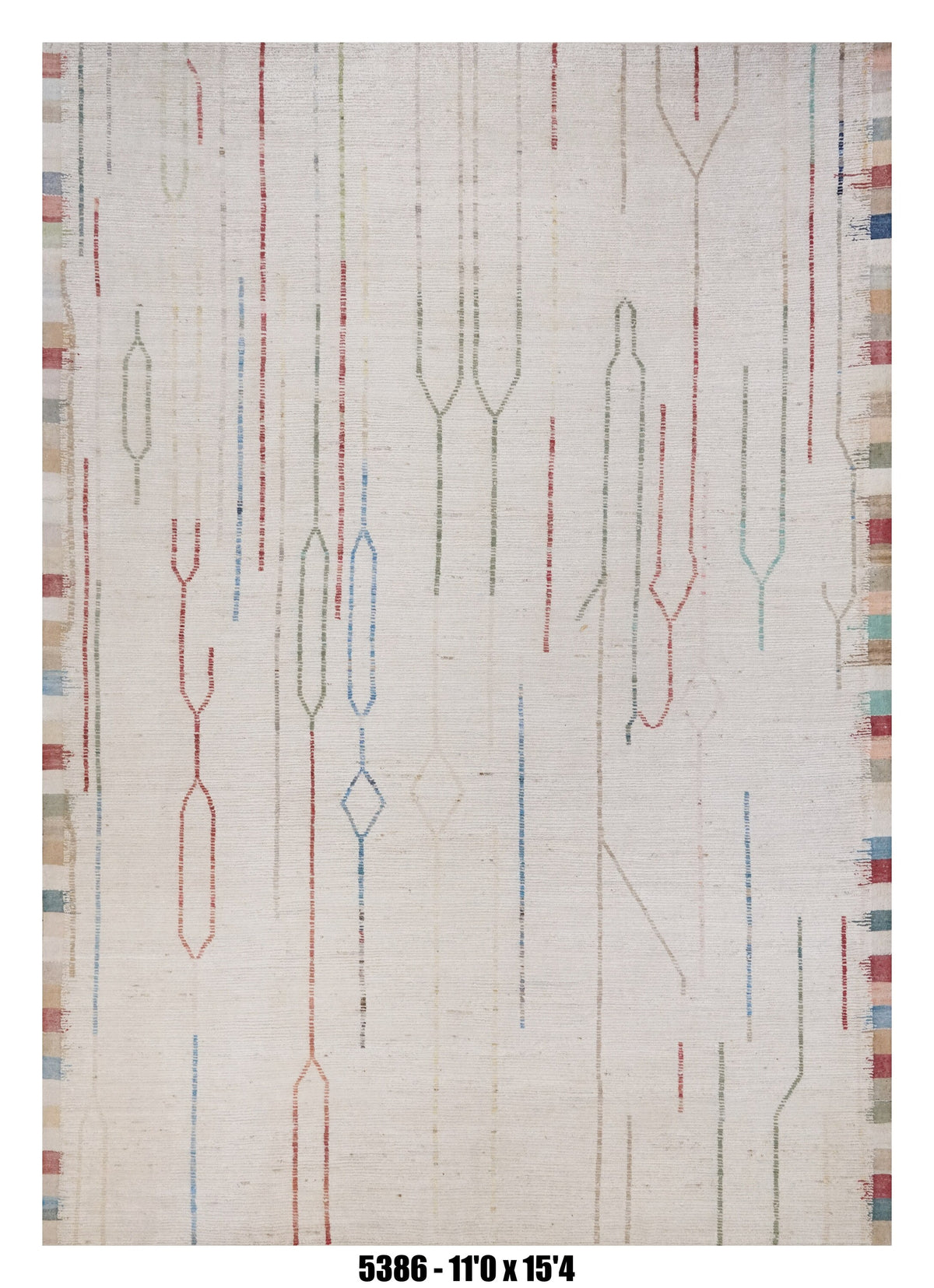 Moroccan Abstract Area Rug 11'0" x 15'4"  | Ivory Multicolor Linear Tribal Pattern