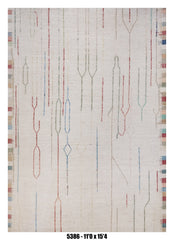Moroccan Abstract Area Rug 11'0" x 15'4"  | Ivory Multicolor Linear Tribal Pattern