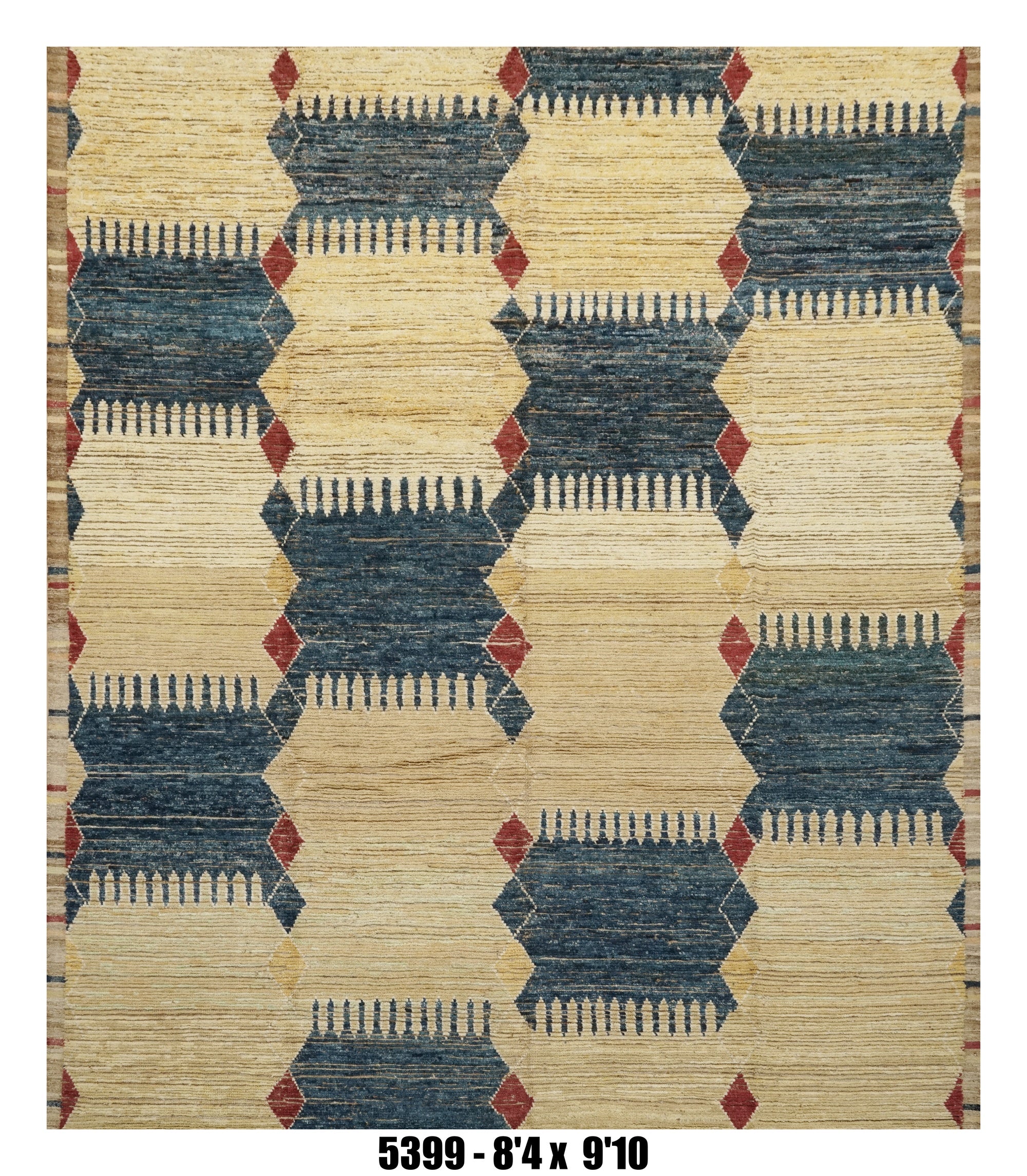 Moroccan Geometric Area Rug 8'4" x 9'10"  |  Ivory Navy Blue Column Pattern