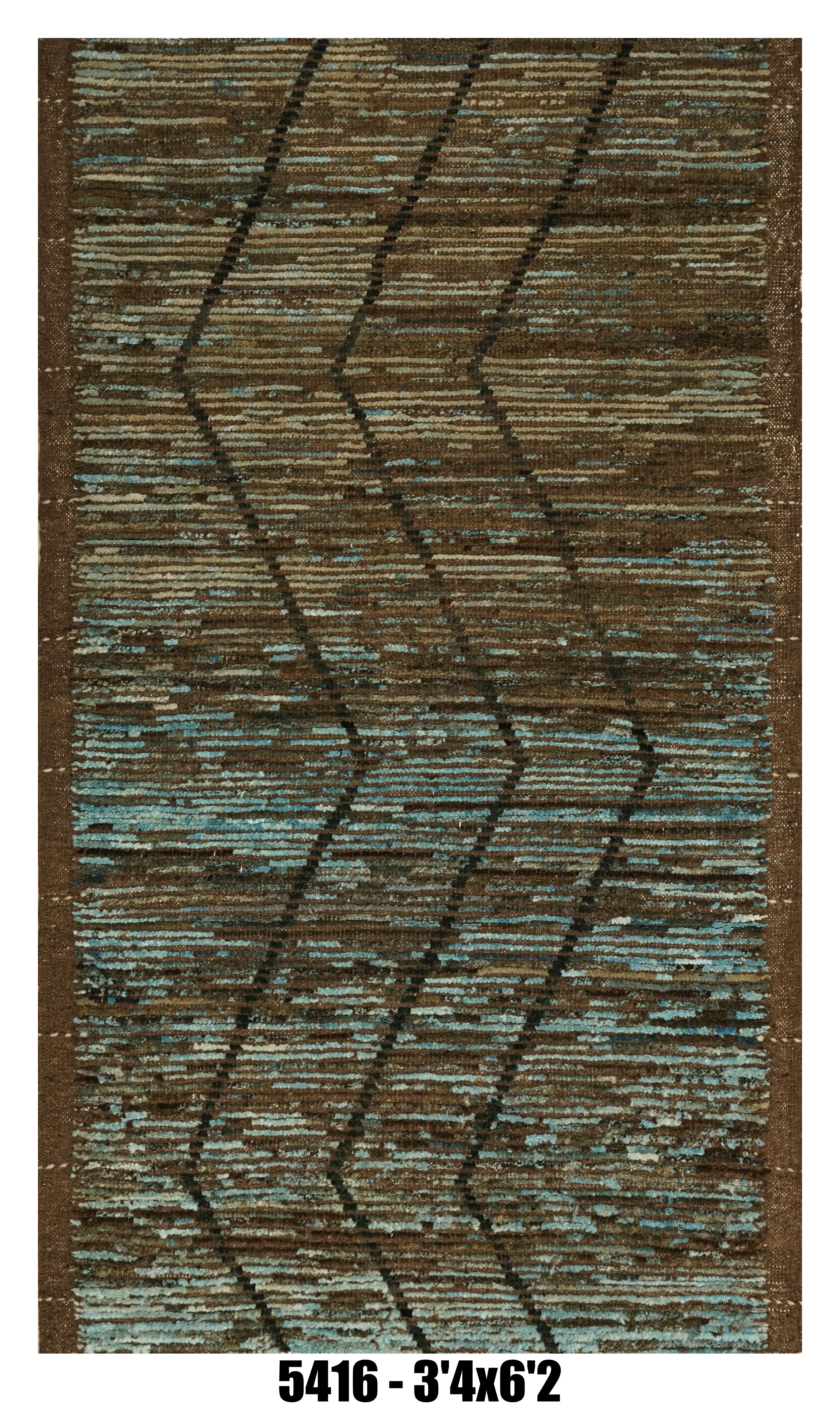 Moroccan Runner Rug 3'4" x 6'2" | Brown & Teal Tribal Pattern