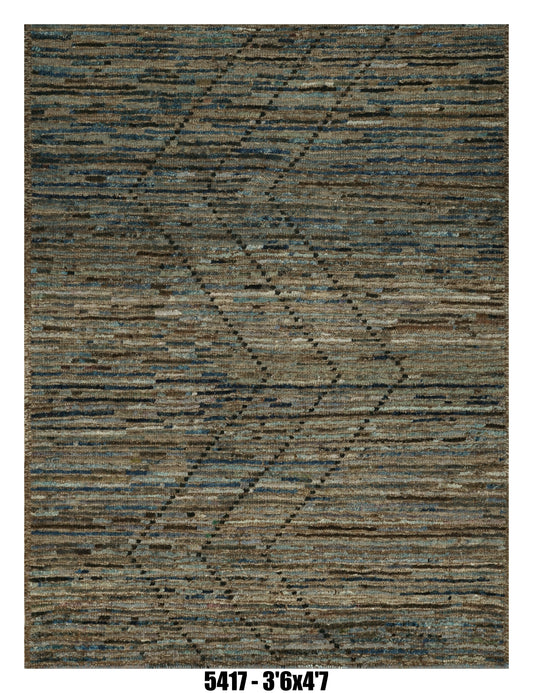 Moroccan Area Rug 3'6" x 4'7" |  Brown & Teal Diamond Pattern