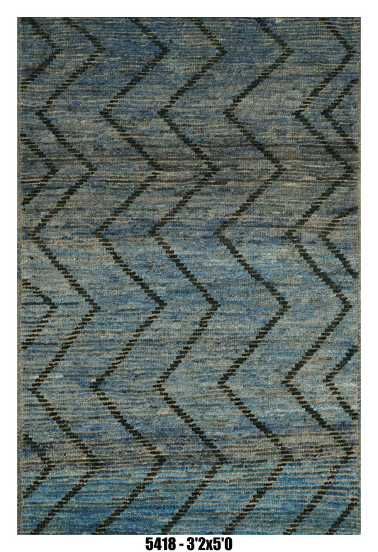Moroccan Area Rug 3'2" x 5'0" | Blue Chevron Tribal Pattern