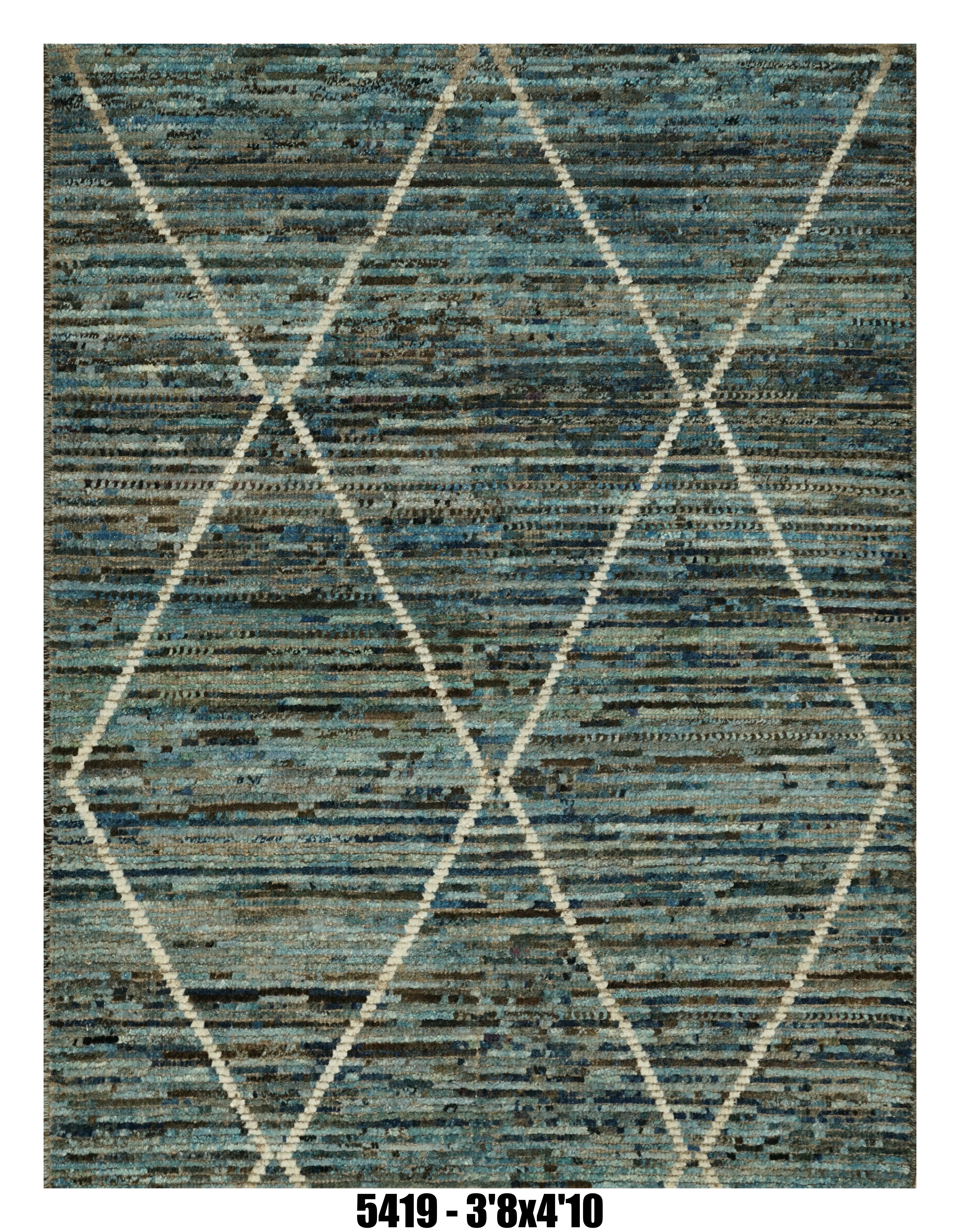 Moroccan Area Rug 3'8" x 4'10" | Blue Diamond Tribal Pattern
