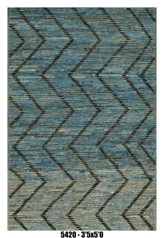 Moroccan Area Rug 3'5" x 5'0" | Blue Chevron Tribal Design