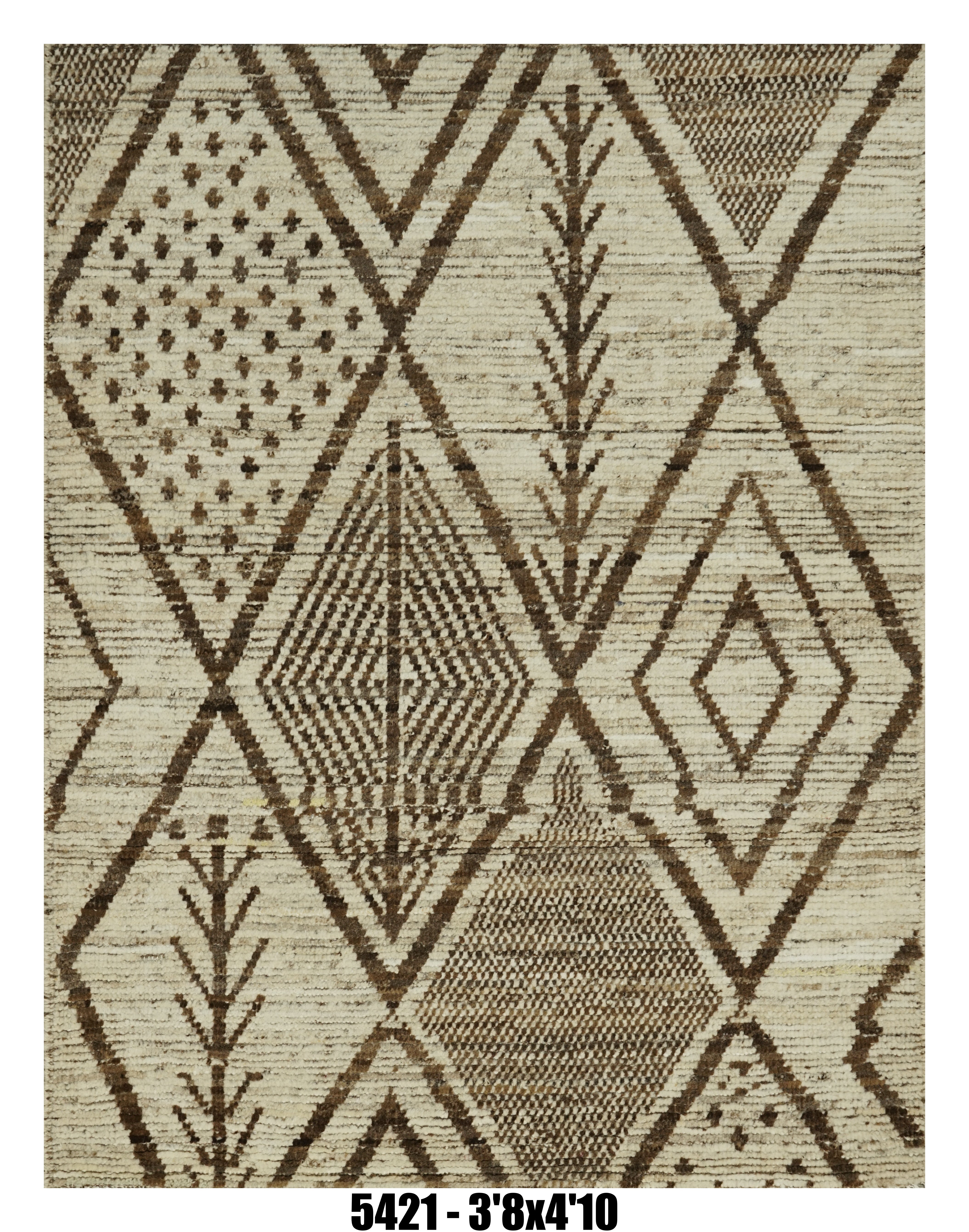 Moroccan Area Rug 3'8" x 4'10" | Ivory & Brown Tribal Berber Design