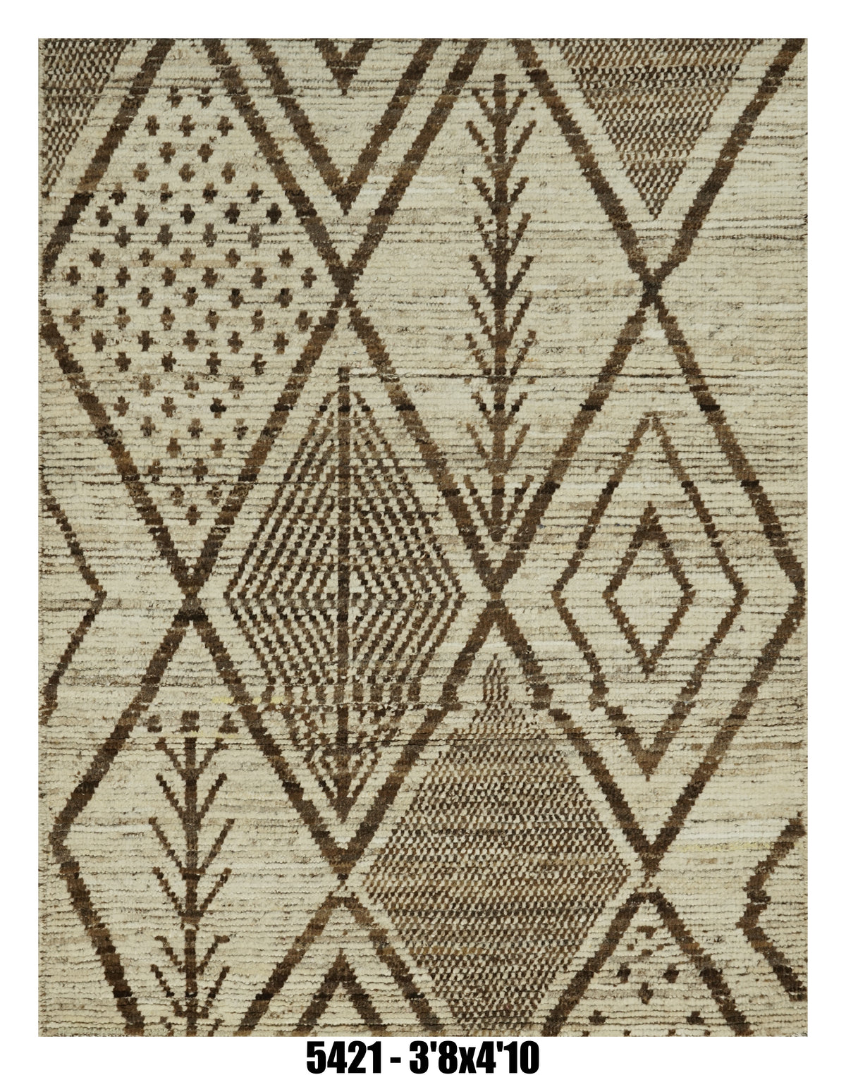 Moroccan Area Rug 3'8" x 4'10" | Ivory & Brown Tribal Berber Design