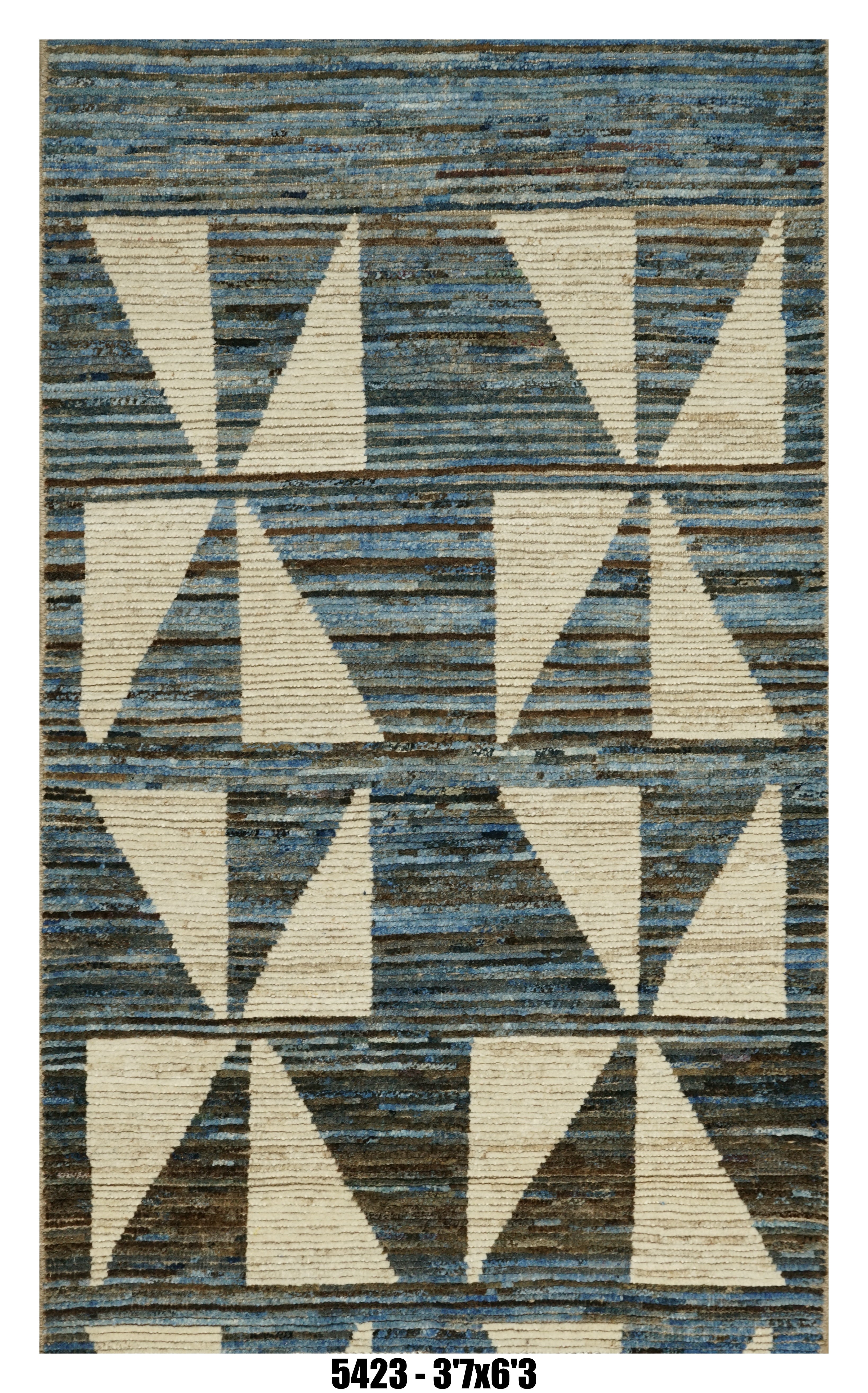 Moroccan Geometric Runner Rug 3'7" x 6'3" |  Blue Ivory Tribal Pattern