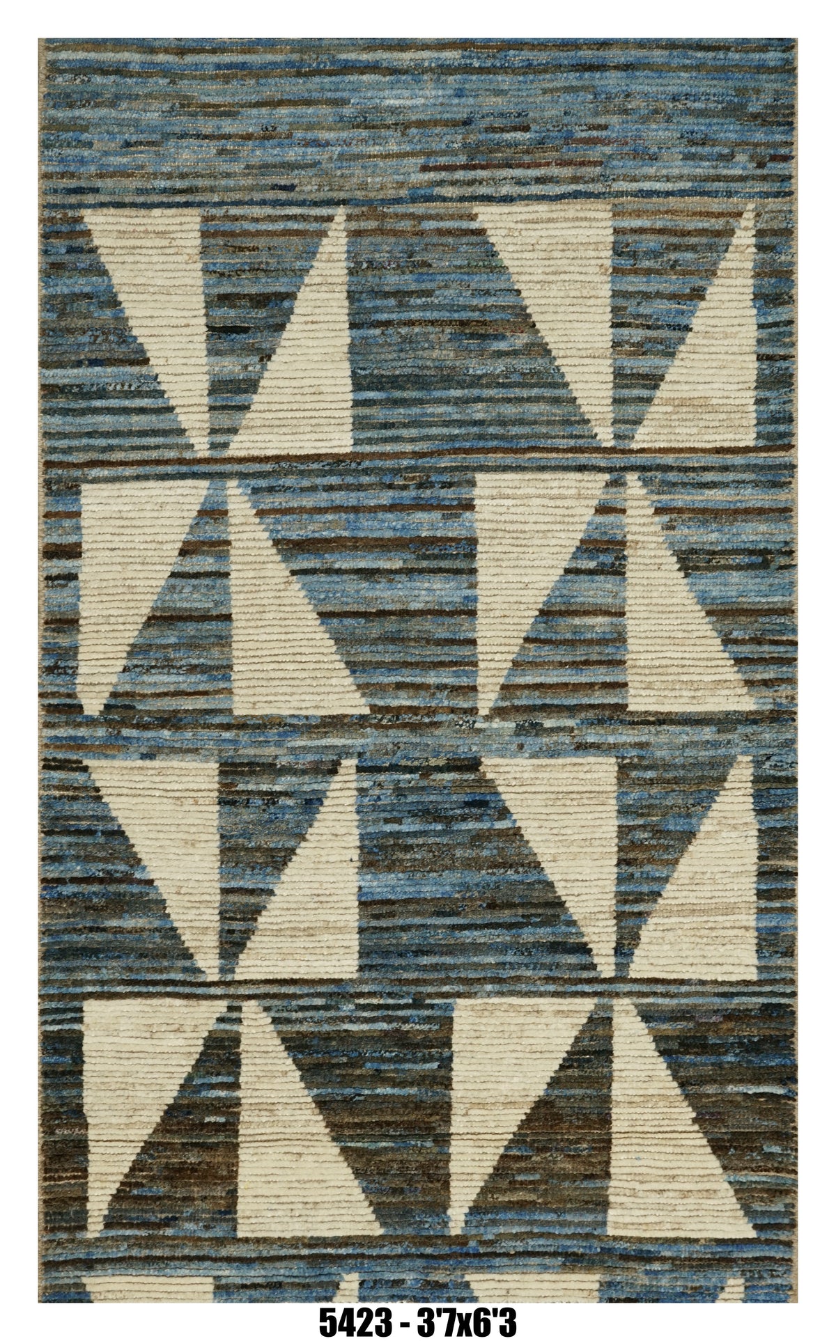 Moroccan Geometric Runner Rug 3'7" x 6'3" |  Blue Ivory Tribal Pattern