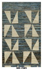 Moroccan Geometric Runner Rug 3'7" x 6'3" |  Blue Ivory Tribal Pattern