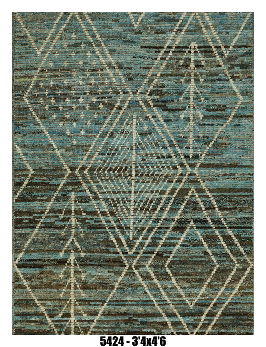 Moroccan Area Rug 3'4" x 4'6" | Blue Berber Diamond Pattern