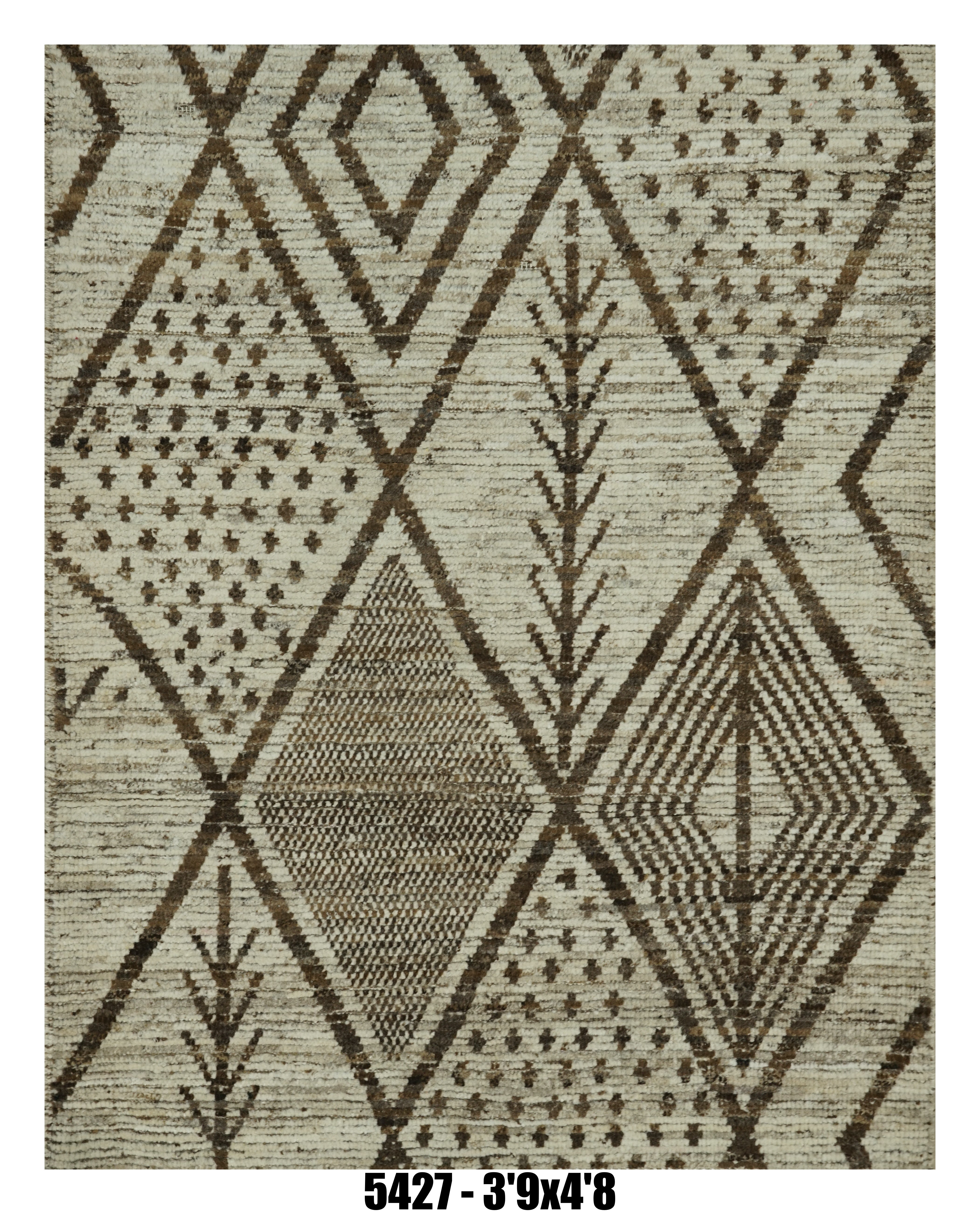 Moroccan Area Rug 3'9" x 4'8" | Ivory & Brown Berber Diamond